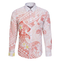 Polynesia Hammerhead Shark Family Matching Short Sleeve Bodycon Dress and Hawaiian Shirt Tropical Flowers Tribal Pattern Peach LT05 Dad's Shirt - Long Sleeve Peach - Polynesian Pride
