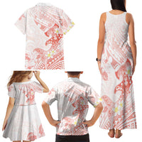 Polynesia Hammerhead Shark Family Matching Tank Maxi Dress and Hawaiian Shirt Tropical Flowers Tribal Pattern Peach LT05 - Polynesian Pride