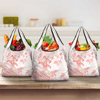 Polynesia Hammerhead Shark Grocery Bag Tropical Flowers Tribal Pattern Peach LT05 3-pack One Size Peach - Polynesian Pride