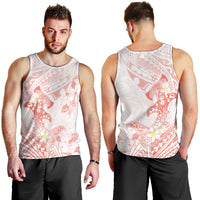 Polynesia Hammerhead Shark Men Tank Top Tropical Flowers Tribal Pattern Peach LT05 - Polynesian Pride