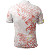 Polynesia Hammerhead Shark Polo Shirt Tropical Flowers Tribal Pattern Peach