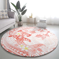 Polynesia Hammerhead Shark Round Carpet Tropical Flowers Tribal Pattern Peach