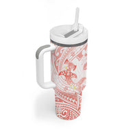 Polynesia Hammerhead Shark Tumbler With Handle Tropical Flowers Tribal Pattern Peach LT05 - Polynesian Pride
