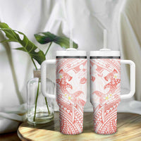 Polynesia Hammerhead Shark Tumbler With Handle Tropical Flowers Tribal Pattern Peach LT05 - Polynesian Pride