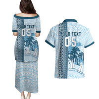 Custom Fiji Regatta Couples Matching Puletasi and Hawaiian Shirt Palm Tree Tapa Pattern - Polynesian Pride