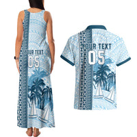 Custom Fiji Regatta Couples Matching Tank Maxi Dress and Hawaiian Shirt Palm Tree Tapa Pattern - Polynesian Pride