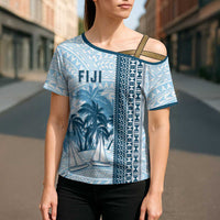 Custom Fiji Regatta Cross Shoulder Shirt Palm Tree Tapa Pattern - Polynesian Pride