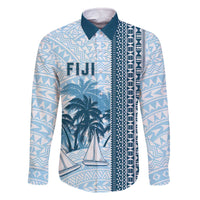 Custom Fiji Regatta Family Matching Off The Shoulder Long Sleeve Dress and Hawaiian Shirt Palm Tree Tapa Pattern - Polynesian Pride