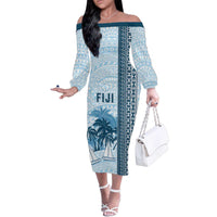 Custom Fiji Regatta Family Matching Off The Shoulder Long Sleeve Dress and Hawaiian Shirt Palm Tree Tapa Pattern - Polynesian Pride