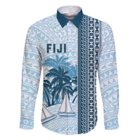 Custom Fiji Regatta Family Matching Off Shoulder Maxi Dress and Hawaiian Shirt Palm Tree Tapa Pattern - Polynesian Pride