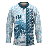 Custom Fiji Regatta Hockey Jersey Palm Tree Tapa Pattern LT05 Unisex Blue - Polynesian Pride
