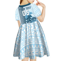 Custom Fiji Regatta Kid Short Sleeve Dress Palm Tree Tapa Pattern - Polynesian Pride