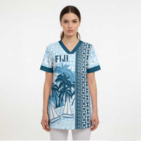 Custom Fiji Regatta Scrub Top Palm Tree Tapa Pattern - Polynesian Pride