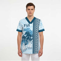 Custom Fiji Regatta Scrub Top Palm Tree Tapa Pattern - Polynesian Pride