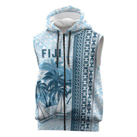 Custom Fiji Regatta Sleeveless Zip Hoodie Palm Tree Tapa Pattern LT05 Blue - Polynesian Pride