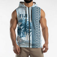 Custom Fiji Regatta Sleeveless Zip Hoodie Palm Tree Tapa Pattern LT05 - Polynesian Pride