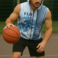 Custom Fiji Regatta Sleeveless Zip Hoodie Palm Tree Tapa Pattern LT05 - Polynesian Pride