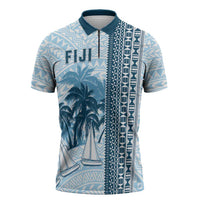 Custom Fiji Regatta Zipper Polo Shirt Palm Tree Tapa Pattern LT05 Blue - Polynesian Pride