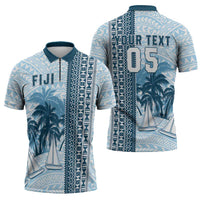 Custom Fiji Regatta Zipper Polo Shirt Palm Tree Tapa Pattern LT05 - Polynesian Pride