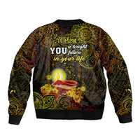 Happy Diwali Festival Bomber Jacket Diya Lamp Hibiscus Polynesian Pattern LT05 - Polynesian Pride