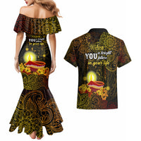 Happy Diwali Festival Couples Matching Mermaid Dress and Hawaiian Shirt Diya Lamp Hibiscus Polynesian Pattern LT05 - Polynesian Pride