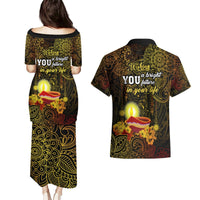 Happy Diwali Festival Couples Matching Puletasi Dress and Hawaiian Shirt Diya Lamp Hibiscus Polynesian Pattern LT05 - Polynesian Pride