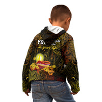 Happy Diwali Festival Kid Hoodie Diya Lamp Hibiscus Polynesian Pattern LT05 - Polynesian Pride