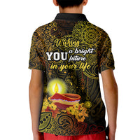 Happy Diwali Festival Kid Polo Shirt Diya Lamp Hibiscus Polynesian Pattern LT05 - Polynesian Pride