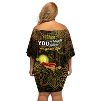 Happy Diwali Festival Off Shoulder Short Dress Diya Lamp Hibiscus Polynesian Pattern LT05 - Polynesian Pride