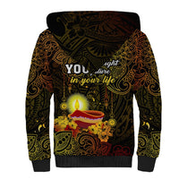 Happy Diwali Festival Sherpa Hoodie Diya Lamp Hibiscus Polynesian Pattern LT05 - Polynesian Pride