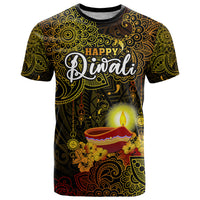 Happy Diwali Festival T Shirt Diya Lamp Hibiscus Polynesian Pattern LT05 Yellow - Polynesian Pride
