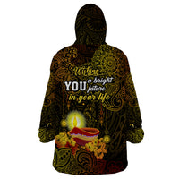 Happy Diwali Festival Wearable Blanket Hoodie Diya Lamp Hibiscus Polynesian Pattern LT05 - Polynesian Pride