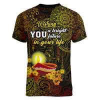 happy-diwali-festival-women-v-neck-t-shirt-diya-lamp-hibiscus-polynesian-pattern