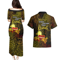 personalized-happy-diwali-festival-couples-matching-puletasi-dress-and-hawaiian-shirt-diya-lamp-hibiscus-polynesian-pattern