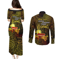 Personalized Happy Diwali Festival Couples Matching Puletasi Dress and Long Sleeve Button Shirts Diya Lamp Hibiscus Polynesian Pattern LT05 - Polynesian Pride