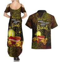 Personalized Happy Diwali Festival Couples Matching Summer Maxi Dress and Hawaiian Shirt Diya Lamp Hibiscus Polynesian Pattern LT05 - Polynesian Pride