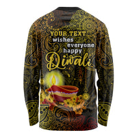 Personalized Happy Diwali Festival Long Sleeve Shirt Diya Lamp Hibiscus Polynesian Pattern LT05 - Polynesian Pride