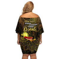 Personalized Happy Diwali Festival Off Shoulder Short Dress Diya Lamp Hibiscus Polynesian Pattern LT05 - Polynesian Pride
