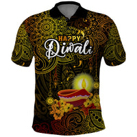 Personalized Happy Diwali Festival Polo Shirt Diya Lamp Hibiscus Polynesian Pattern LT05 Yellow - Polynesian Pride