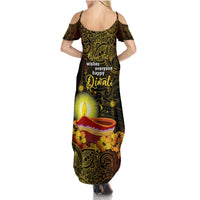 Personalized Happy Diwali Festival Summer Maxi Dress Diya Lamp Hibiscus Polynesian Pattern LT05 - Polynesian Pride