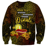 Personalized Happy Diwali Festival Sweatshirt Diya Lamp Hibiscus Polynesian Pattern LT05 - Polynesian Pride