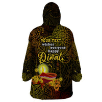 Personalized Happy Diwali Festival Wearable Blanket Hoodie Diya Lamp Hibiscus Polynesian Pattern LT05 - Polynesian Pride