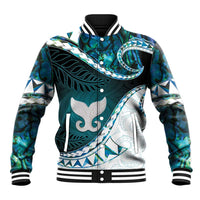 Aotearoa New Zealand Baseball Jacket Maori Wera Paua Shell Teal Glitter LT05 Unisex Teal - Polynesian Pride