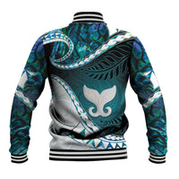Aotearoa New Zealand Baseball Jacket Maori Wera Paua Shell Teal Glitter LT05 - Polynesian Pride