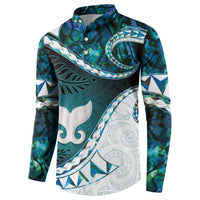Aotearoa New Zealand Button Sweatshirt Maori Wera Paua Shell Teal Glitter LT05 - Polynesian Pride