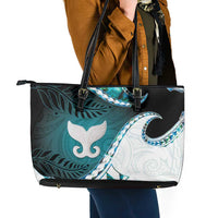 Aotearoa New Zealand Leather Tote Bag Maori Wera Paua Shell Teal Glitter LT05 - Polynesian Pride