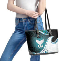 Aotearoa New Zealand Leather Tote Bag Maori Wera Paua Shell Teal Glitter LT05 - Polynesian Pride