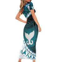 Aotearoa New Zealand Short Sleeve Bodycon Dress Maori Wera Paua Shell Teal Glitter LT05 - Polynesian Pride