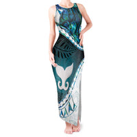 Aotearoa New Zealand Tank Maxi Dress Maori Wera Paua Shell Teal Glitter