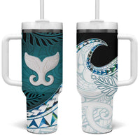 Aotearoa New Zealand Tumbler With Handle Maori Wera Paua Shell Teal Glitter LT05 One Size: 40 oz Teal - Polynesian Pride